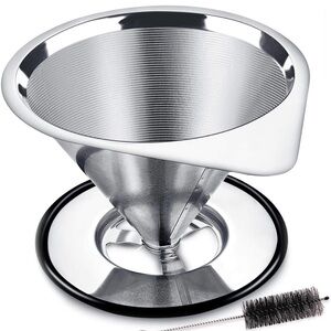 LHS Stainless Steel Pour Over Coffee Dripper with Brush